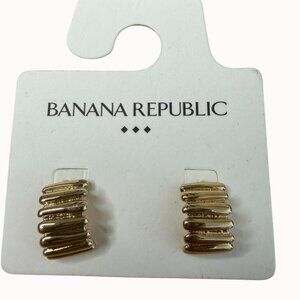 Banana Republic Gold-Tone Beaded & Ribbed Earrings Chunky Hoop Huggie Classic